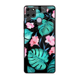 Tropical Leaves & Pink Flowers Realme C25 Glass Back Cover Online
