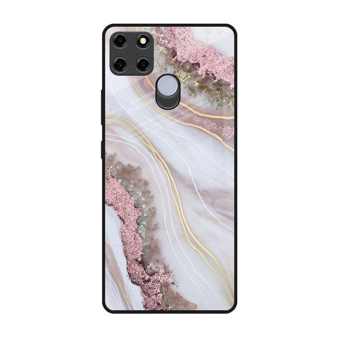 Pink & Gold Gllitter Marble Realme C25 Glass Back Cover Online