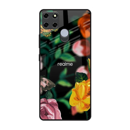 Flowers & Butterfly Realme C25 Glass Back Cover Online