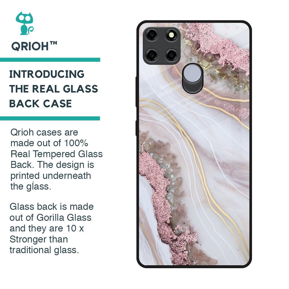 Pink & Gold Gllitter Marble Glass Case for Realme C25
