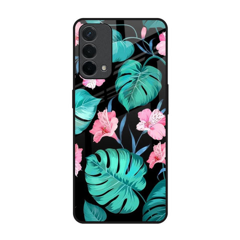 Tropical Leaves & Pink Flowers Oppo F19 Glass Back Cover Online