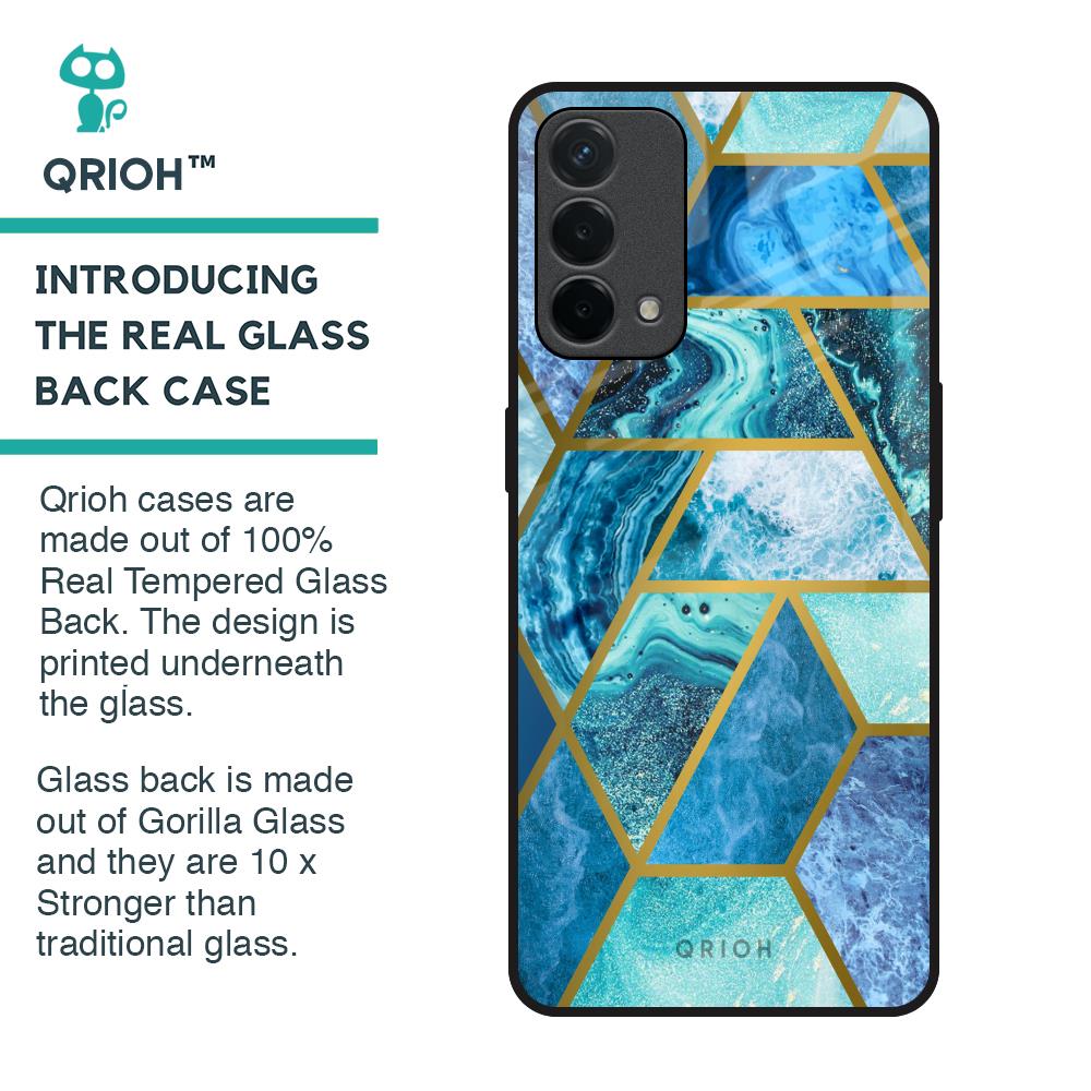 Turquoise Geometrical Marble Glass Case for Oppo F19