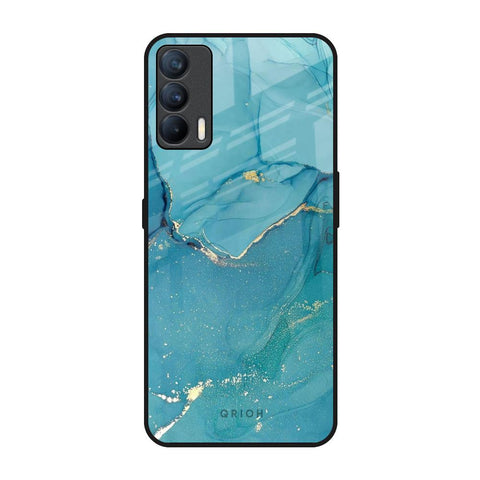 Blue Golden Glitter Realme X7 Glass Back Cover Online