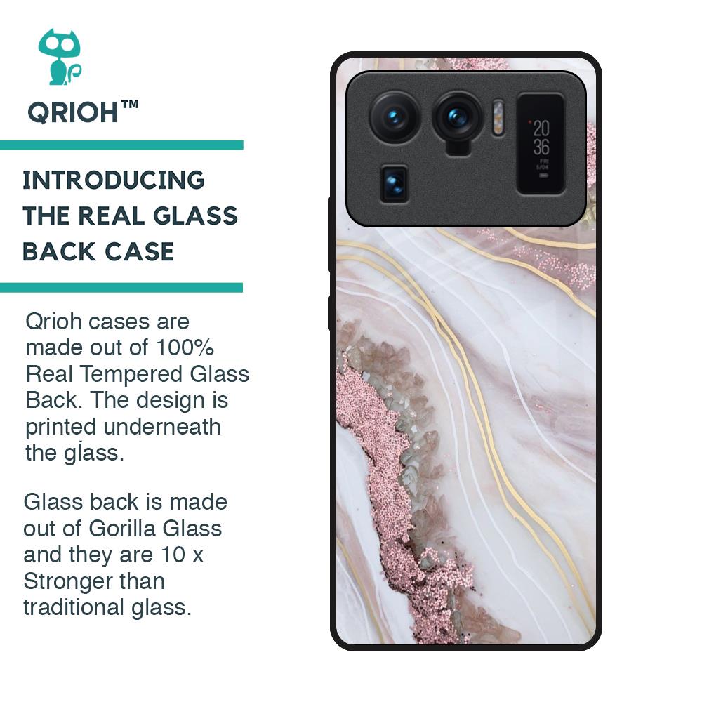Pink & Gold Gllitter Marble Glass Case for Mi 11 Ultra