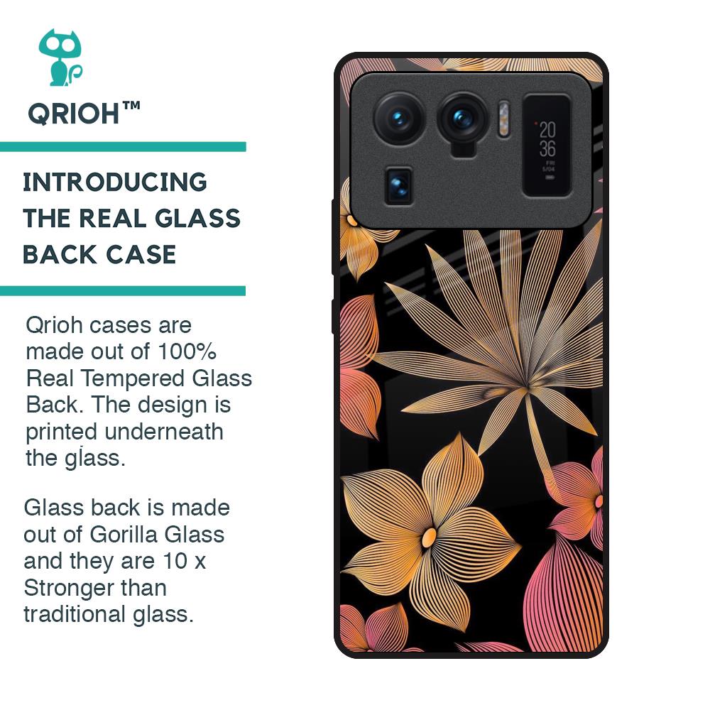 Lines Pattern Flowers Glass Case for Mi 11 Ultra