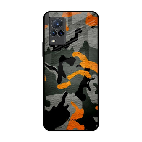 Camouflage Orange Vivo V21 Glass Back Cover Online