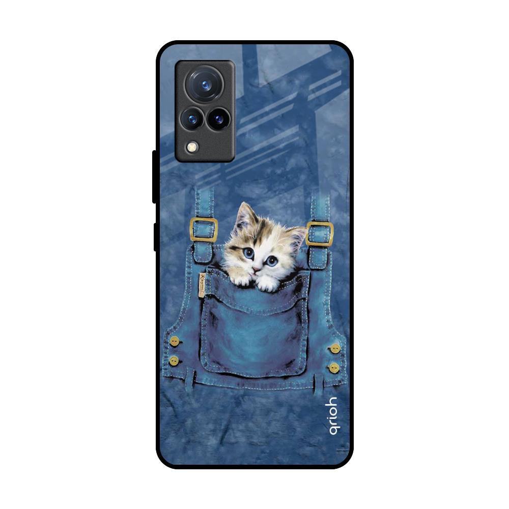 Kitty In Pocket Vivo V21 Glass Back Cover Online