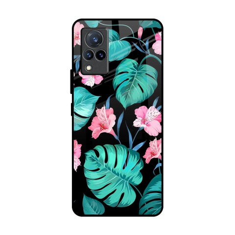 Tropical Leaves & Pink Flowers Vivo V21 Glass Back Cover Online