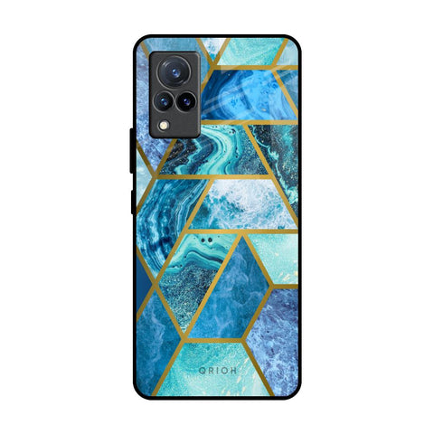 Turquoise Geometrical Marble Vivo V21 Glass Back Cover Online
