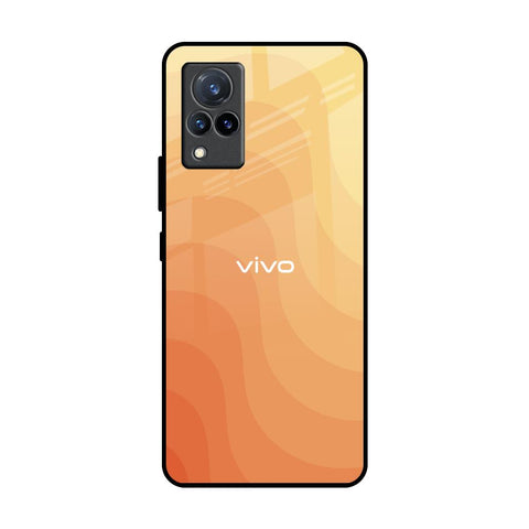 Orange Curve Pattern Vivo V21 Glass Back Cover Online