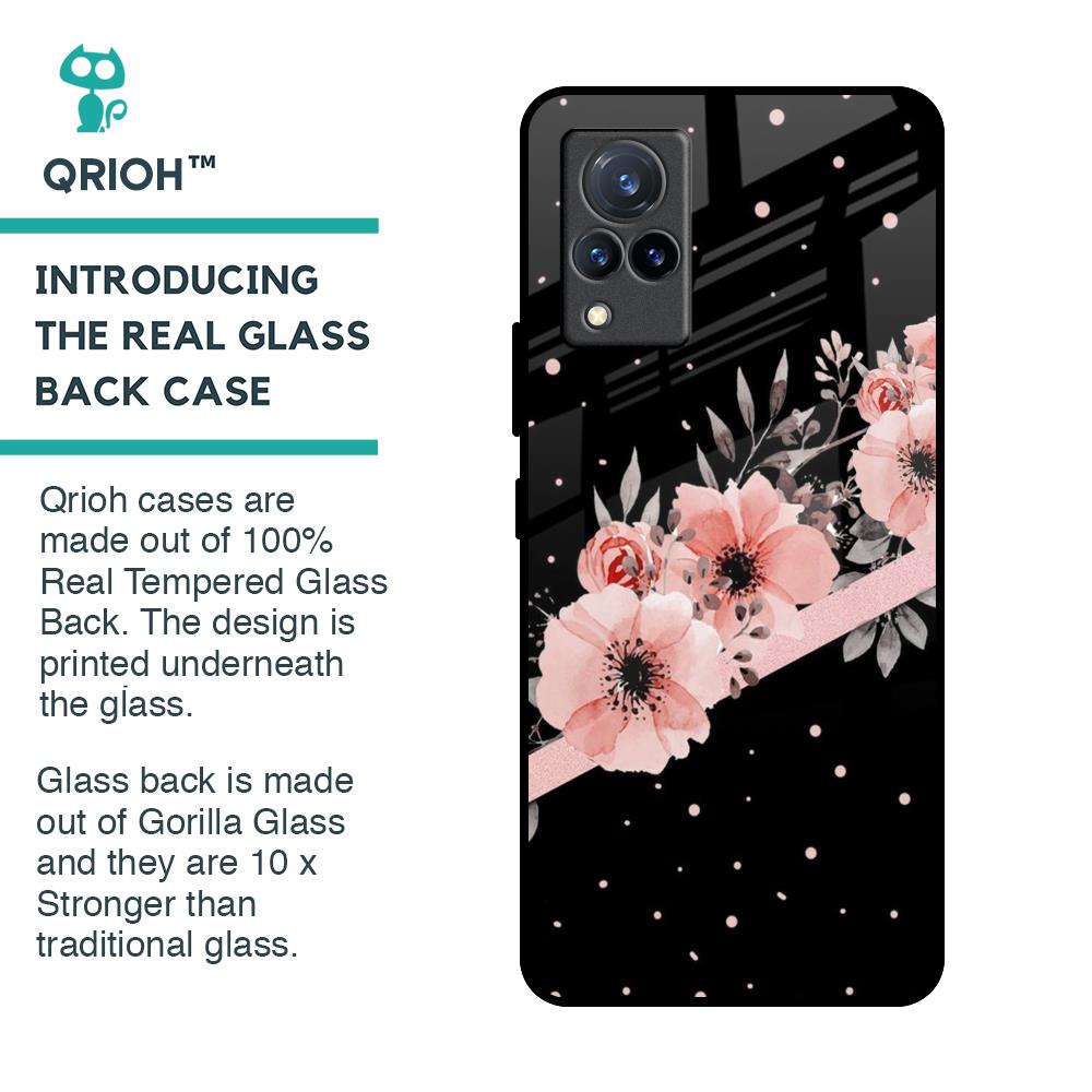 Floral Black Band Glass Case For Vivo V21