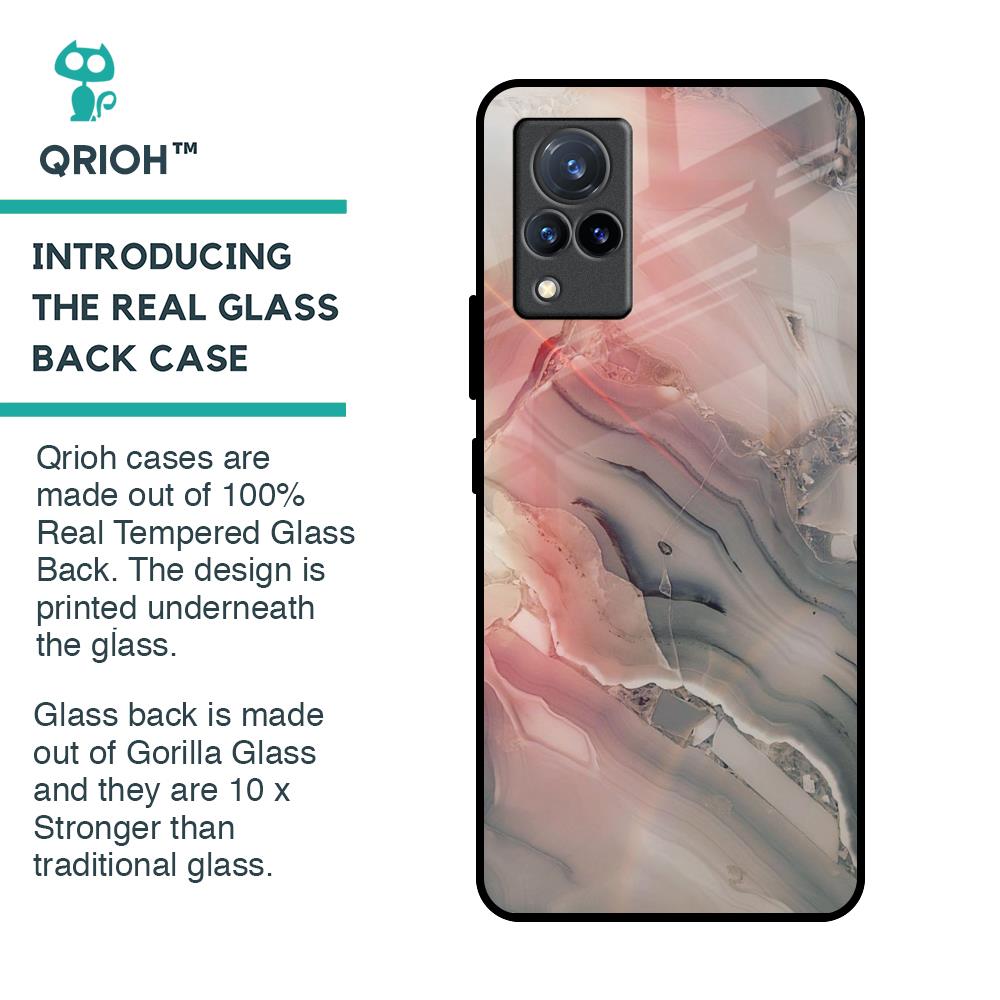 Pink And Grey Marble Glass Case For Vivo V21