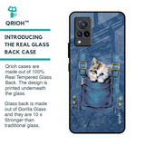 Kitty In Pocket Glass Case For Vivo V21