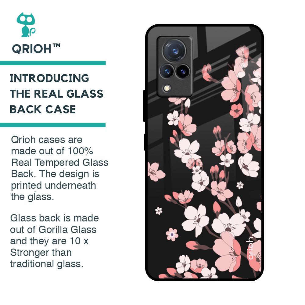 Black Cherry Blossom Glass Case for Vivo V21
