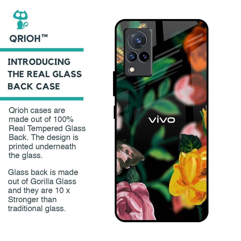 Flowers & Butterfly Glass Case for Vivo V21