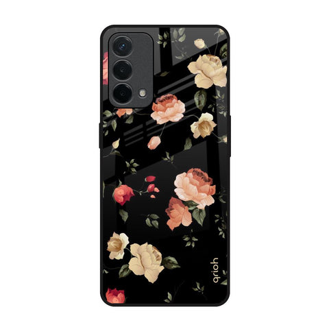 Black Spring Floral Oppo A74 Glass Back Cover Online