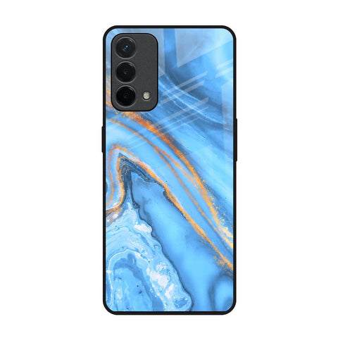 Vibrant Blue Marble Oppo A74 Glass Back Cover Online