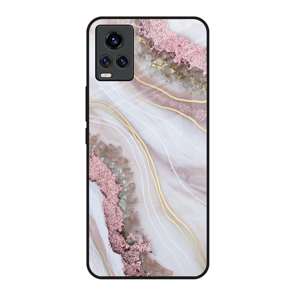 Pink & Gold Gllitter Marble Vivo Y73 Glass Back Cover Online