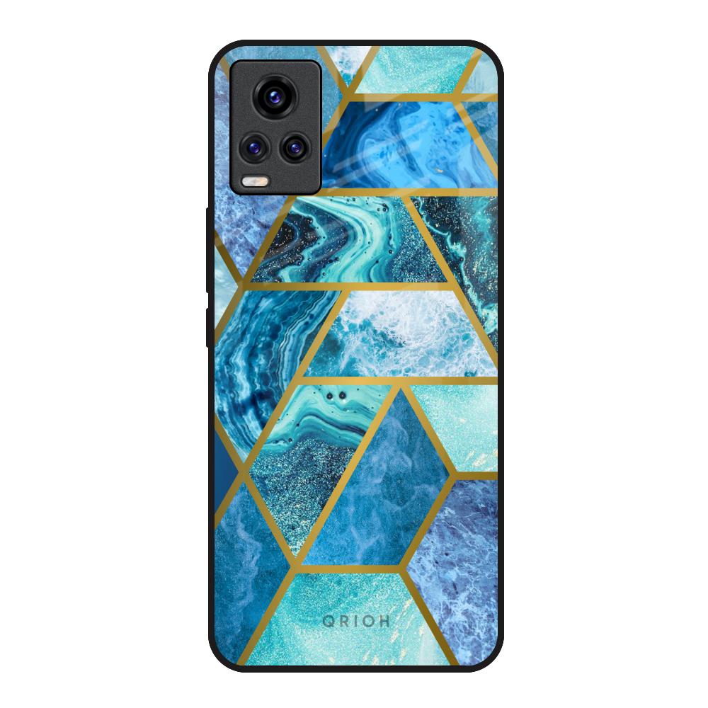 Turquoise Geometrical Marble Vivo Y73 Glass Back Cover Online