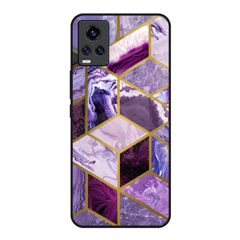 Purple Rhombus Marble Vivo Y73 Glass Back Cover Online