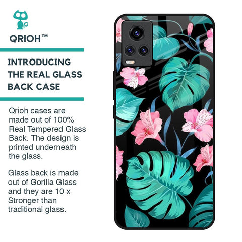Tropical Leaves & Pink Flowers Glass Case for Vivo Y73
