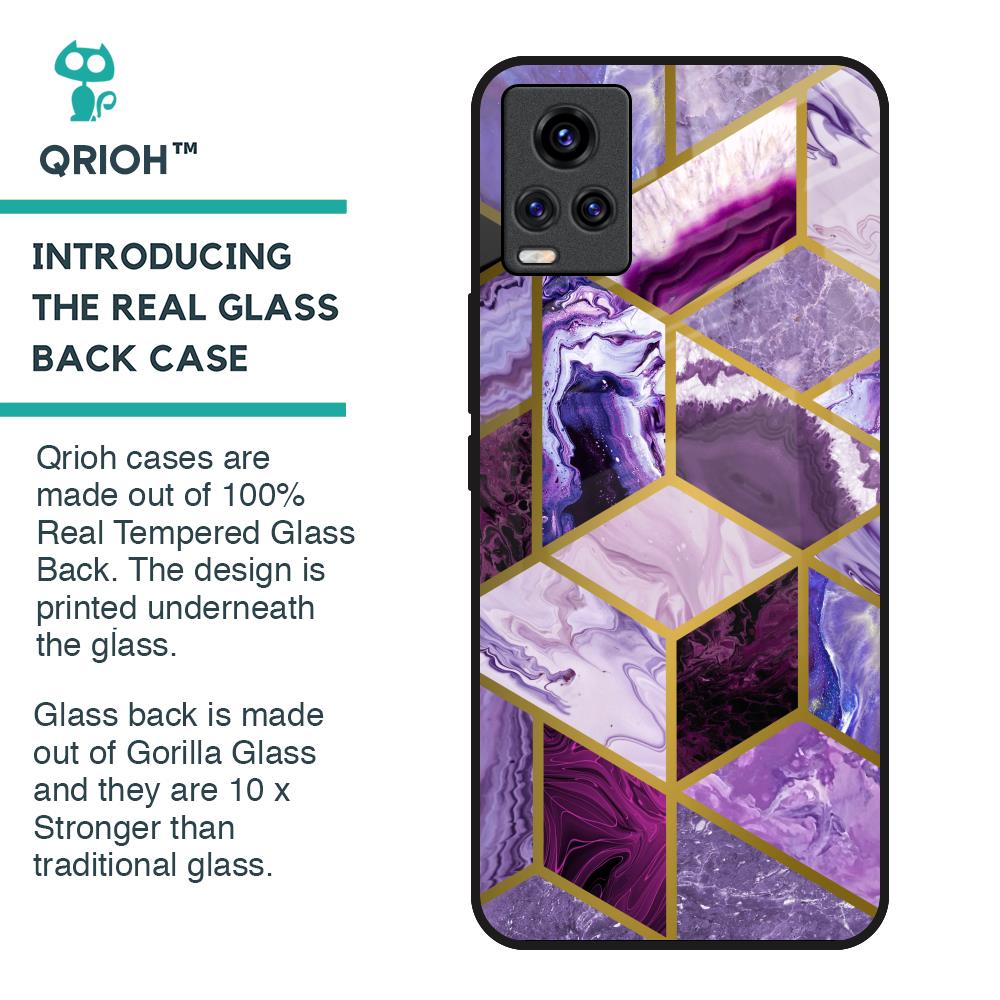 Purple Rhombus Marble Glass Case for Vivo Y73