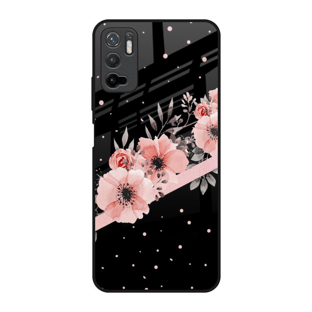 Floral Black Band Poco M3 Pro Glass Back Cover Online