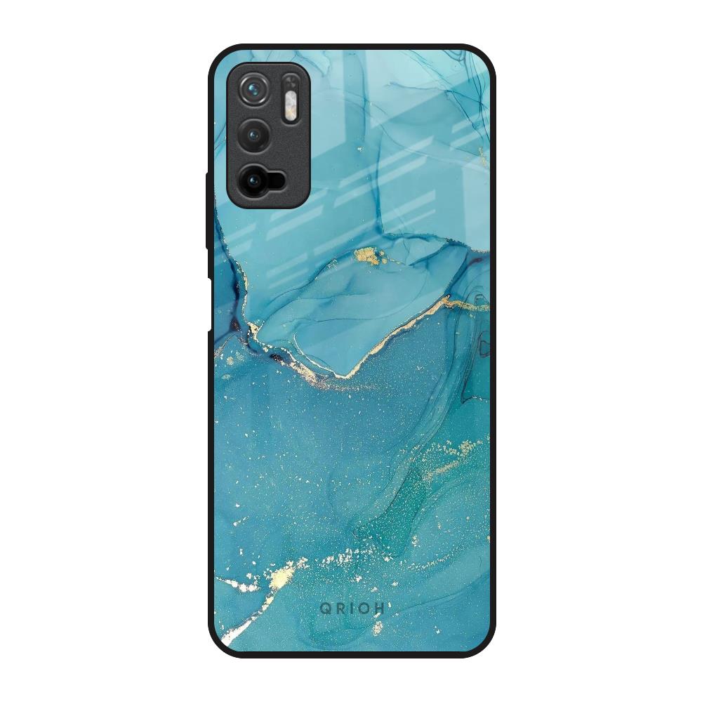 Blue Golden Glitter Poco M3 Pro Glass Back Cover Online