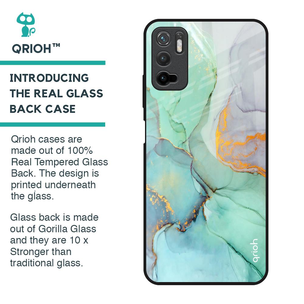 Green Marble Glass Case for Poco M3 Pro