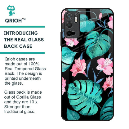 Tropical Leaves & Pink Flowers Glass Case for Poco M3 Pro