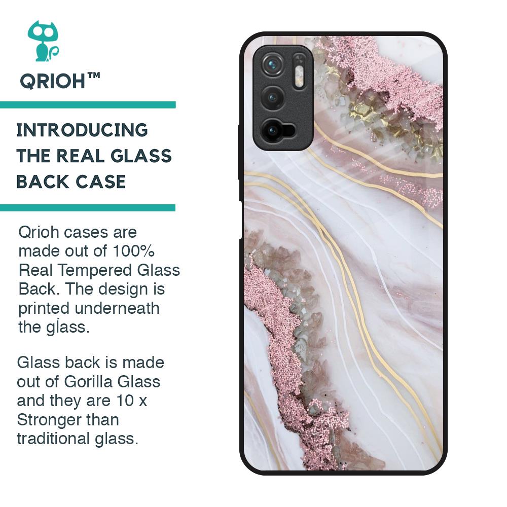 Pink & Gold Gllitter Marble Glass Case for Poco M3 Pro