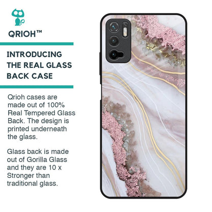 Pink & Gold Gllitter Marble Glass Case for Poco M3 Pro