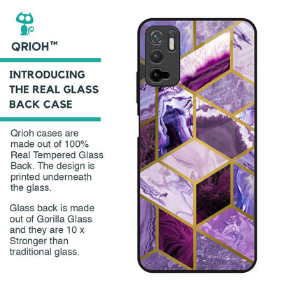 Purple Rhombus Marble Glass Case for Poco M3 Pro