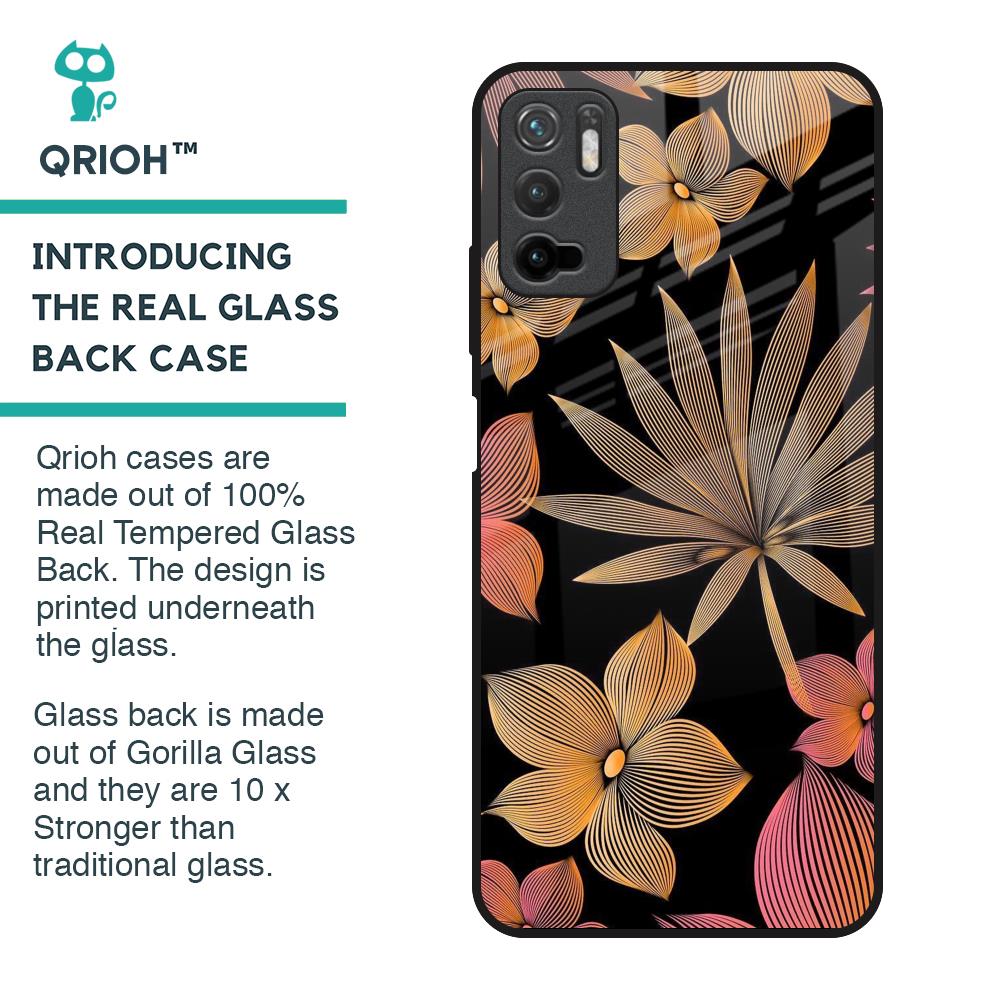 Lines Pattern Flowers Glass Case for Poco M3 Pro