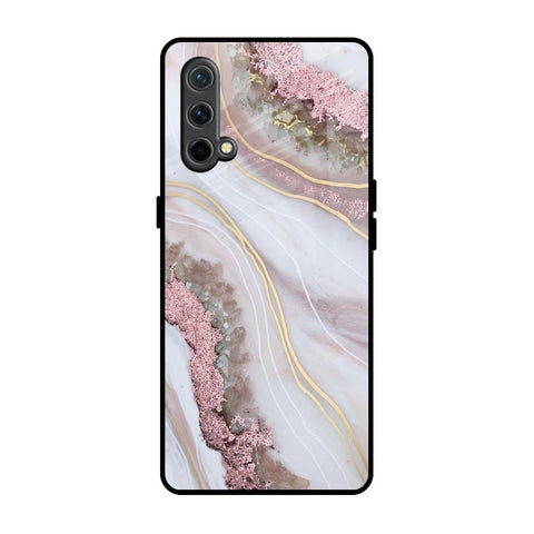 Pink & Gold Gllitter Marble OnePlus Nord CE Glass Back Cover Online