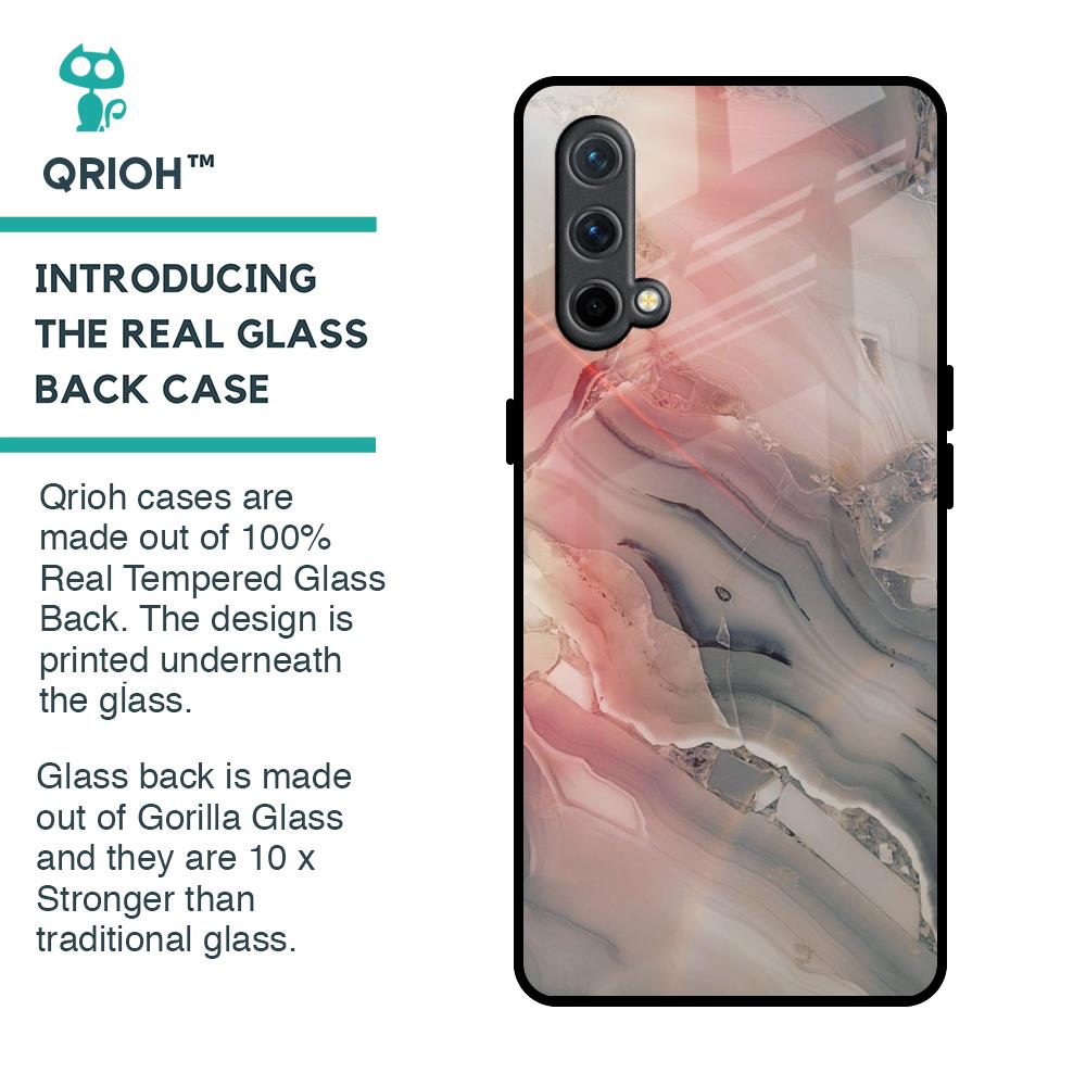 Pink And Grey Marble Glass Case For OnePlus Nord CE
