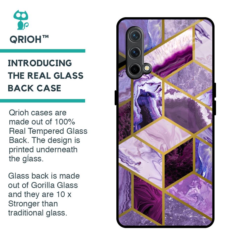 Purple Rhombus Marble Glass Case for OnePlus Nord CE