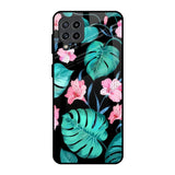 Tropical Leaves & Pink Flowers Samsung Galaxy M32 Glass Back Cover Online