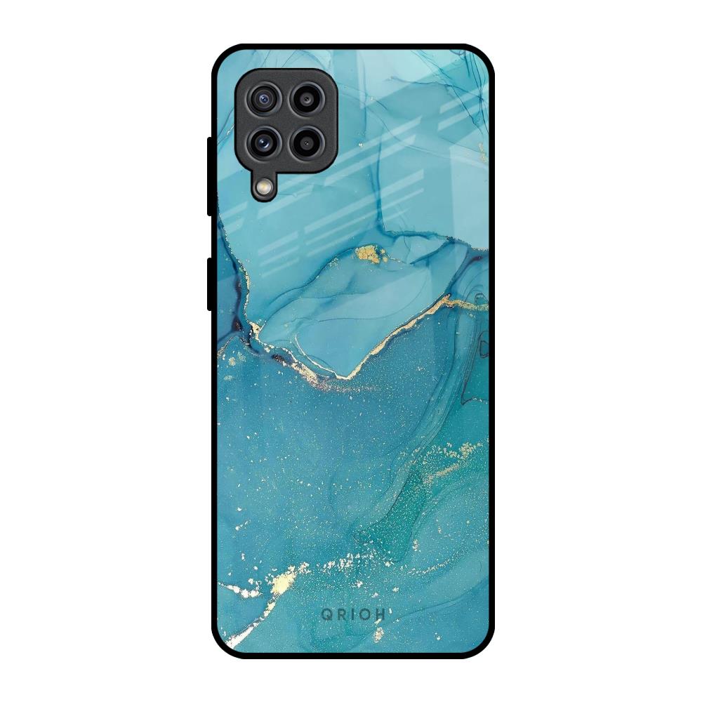 Blue Golden Glitter Samsung Galaxy M32 Glass Back Cover Online
