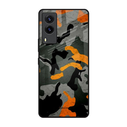 Camouflage Orange Vivo V21e Glass Back Cover Online