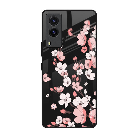 Black Cherry Blossom Vivo V21e Glass Back Cover Online