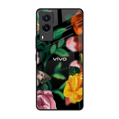 Flowers & Butterfly Vivo V21e Glass Back Cover Online