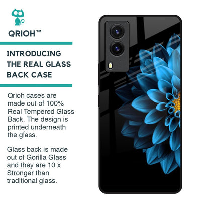 Half Blue Flower Glass Case for Vivo V21e