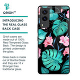 Tropical Leaves & Pink Flowers Glass Case for Vivo V21e