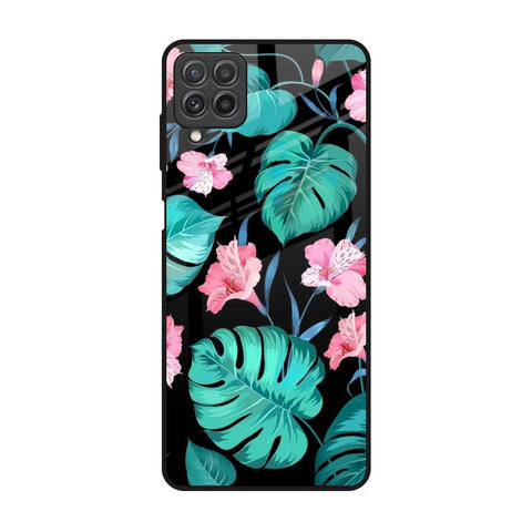 Tropical Leaves & Pink Flowers Samsung Galaxy A22 Glass Back Cover Online
