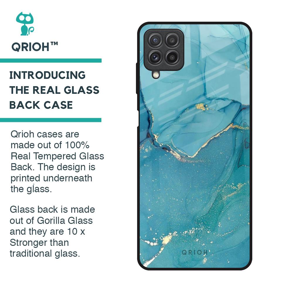 Blue Golden Glitter Glass Case for Samsung Galaxy A22
