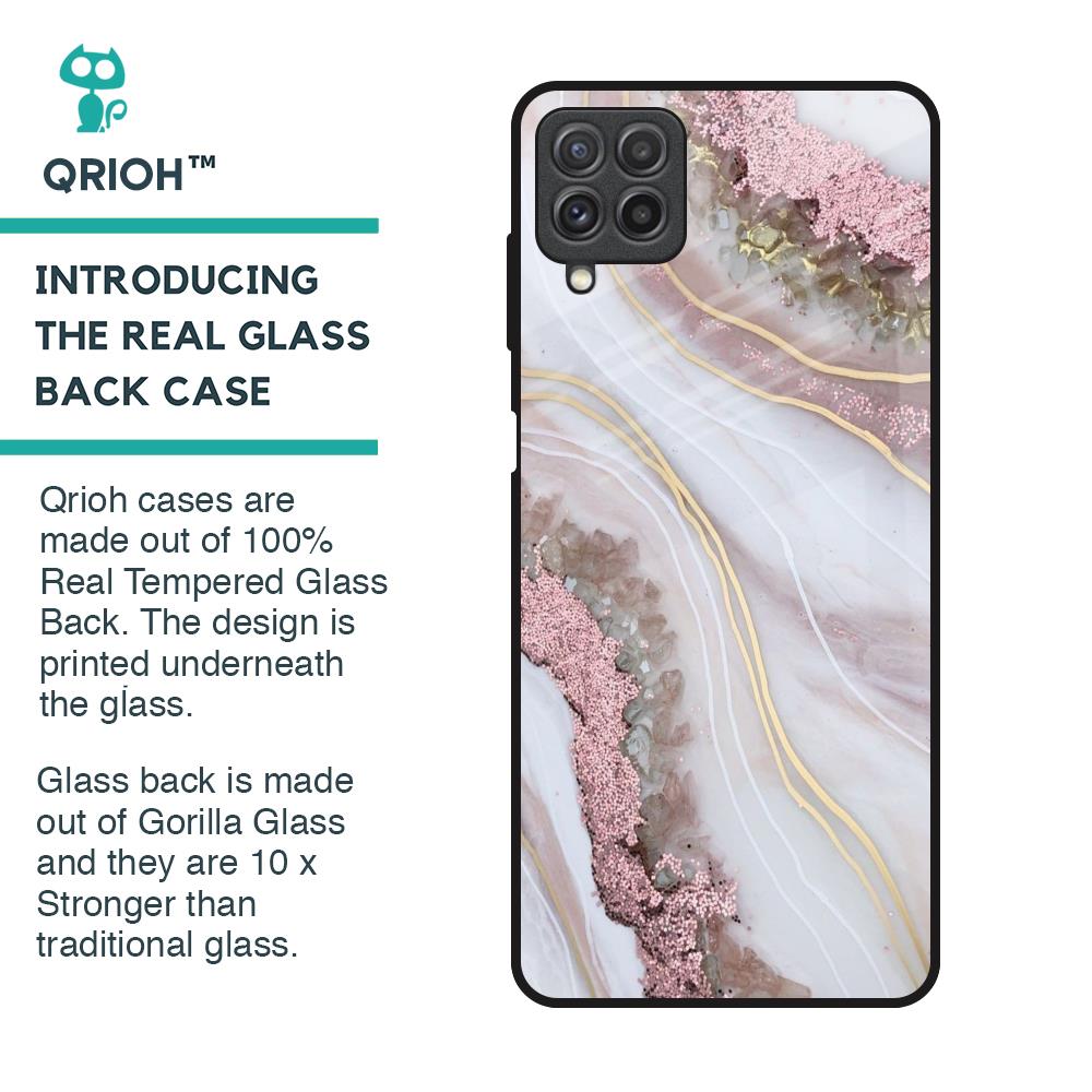 Pink & Gold Gllitter Marble Glass Case for Samsung Galaxy A22
