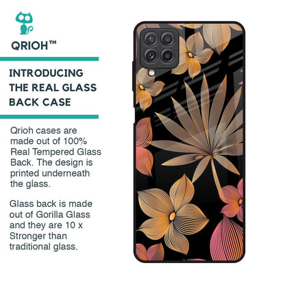 Lines Pattern Flowers Glass Case for Samsung Galaxy A22
