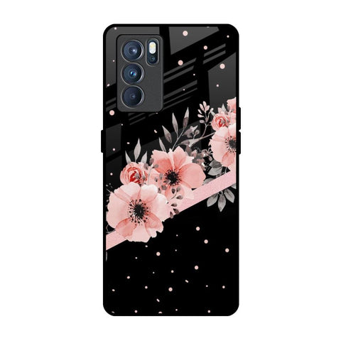 Floral Black Band Oppo Reno6 Glass Back Cover Online