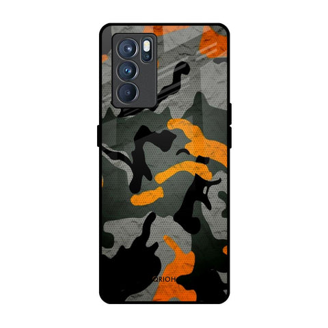 Camouflage Orange Oppo Reno6 Glass Back Cover Online
